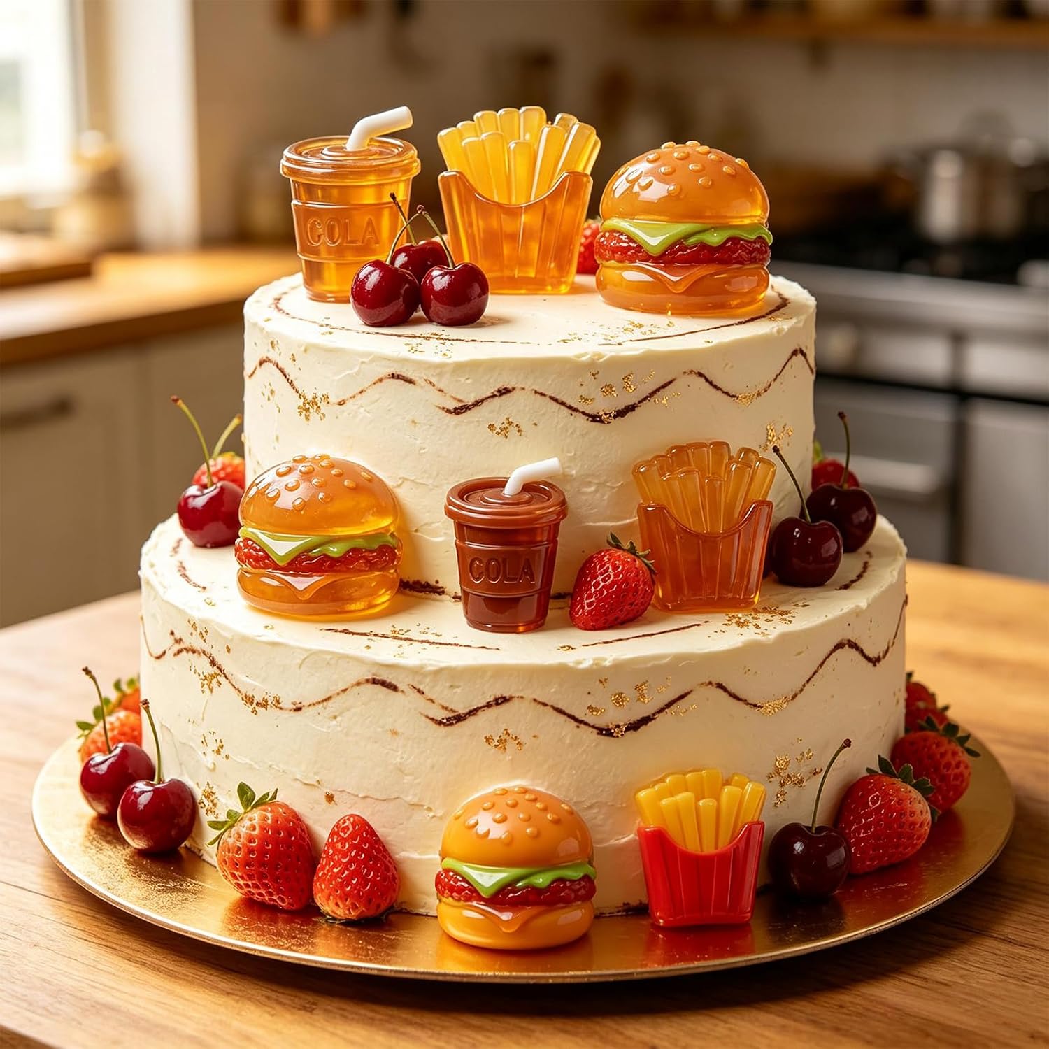 6 Cavity Fast Food Silicone Molds with Hamburger, Cola and Fries Shapes