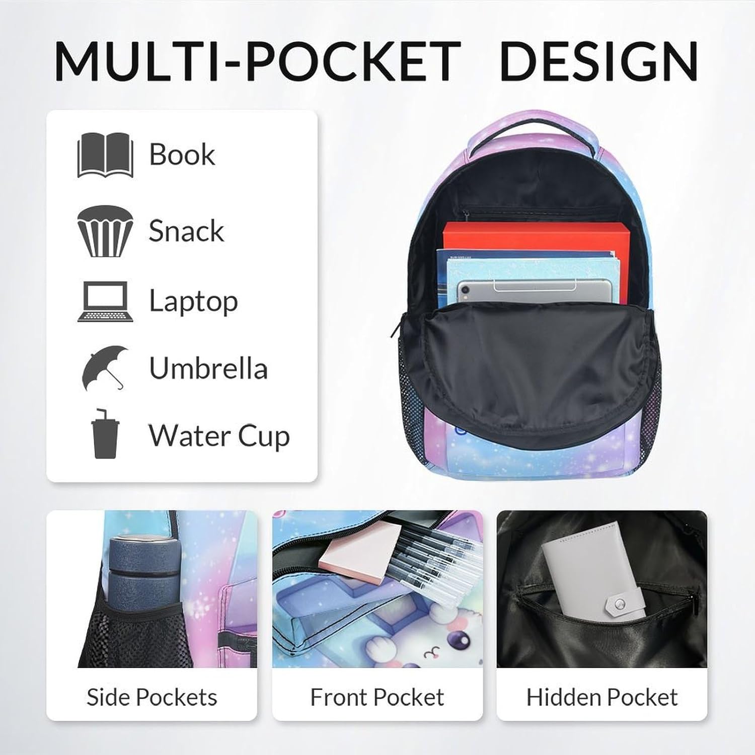 Backpack for Kids - Personalized Cat Backpacks with Name/Initials for Girls Boys - Custom Toddler Bookbag Gifts for Daughter Son - Cute School Bag for Kindergarten/Preschool/Elementary(17 Inch)