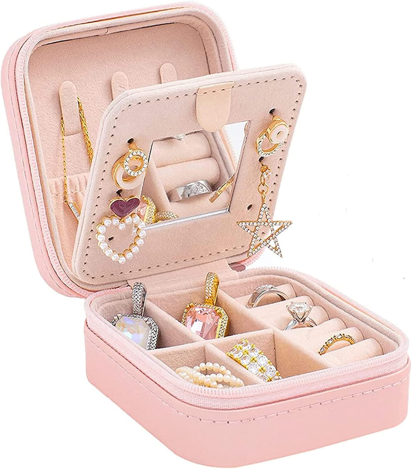 Portagioie Da Viaggio In Pelle PU - Scatola Organizer Per Gioielli, Orecchini E Anelli - Idea Regalo Elegante E Compatta (16.5x11.5x5.5 Cm) - 2