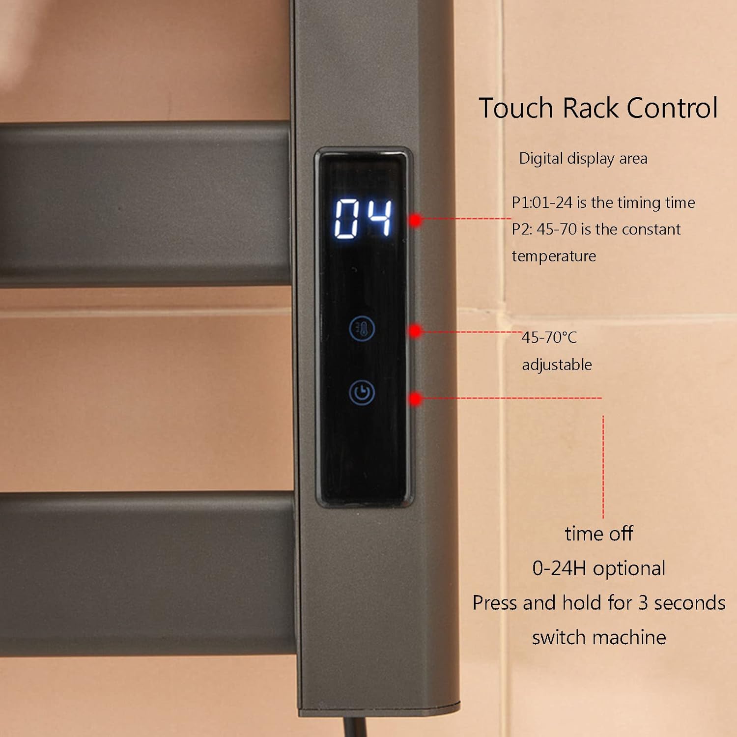 Towel Warmer,Heated Towel Rack with Top Shelf Thermostatic Heater Drying for Towel 190W Towel Warmer with Temperature Control 530Mm*590Mm*240Mm, Right Out