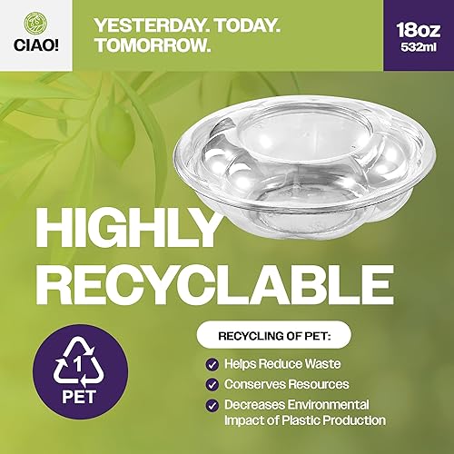 Miniatura 3 de CIAO! Tazón de fruta y ensalada PET transparente de 18 oz con tapa de cúpula rosa (150caja)