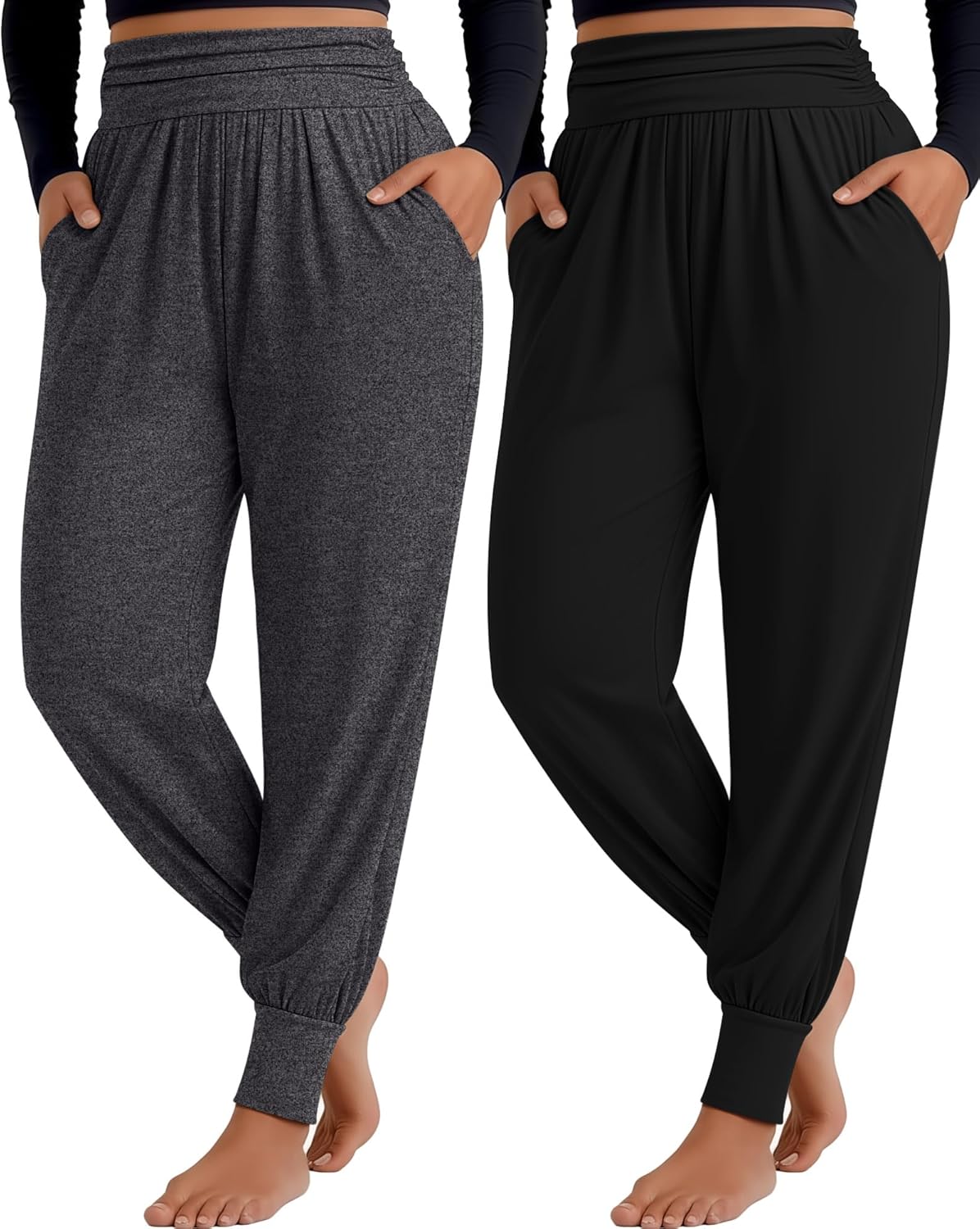 2 Pack Womens Plus Size Yoga Joggers, Loose Workout Sweatpants Comfy Lounge Pants w...