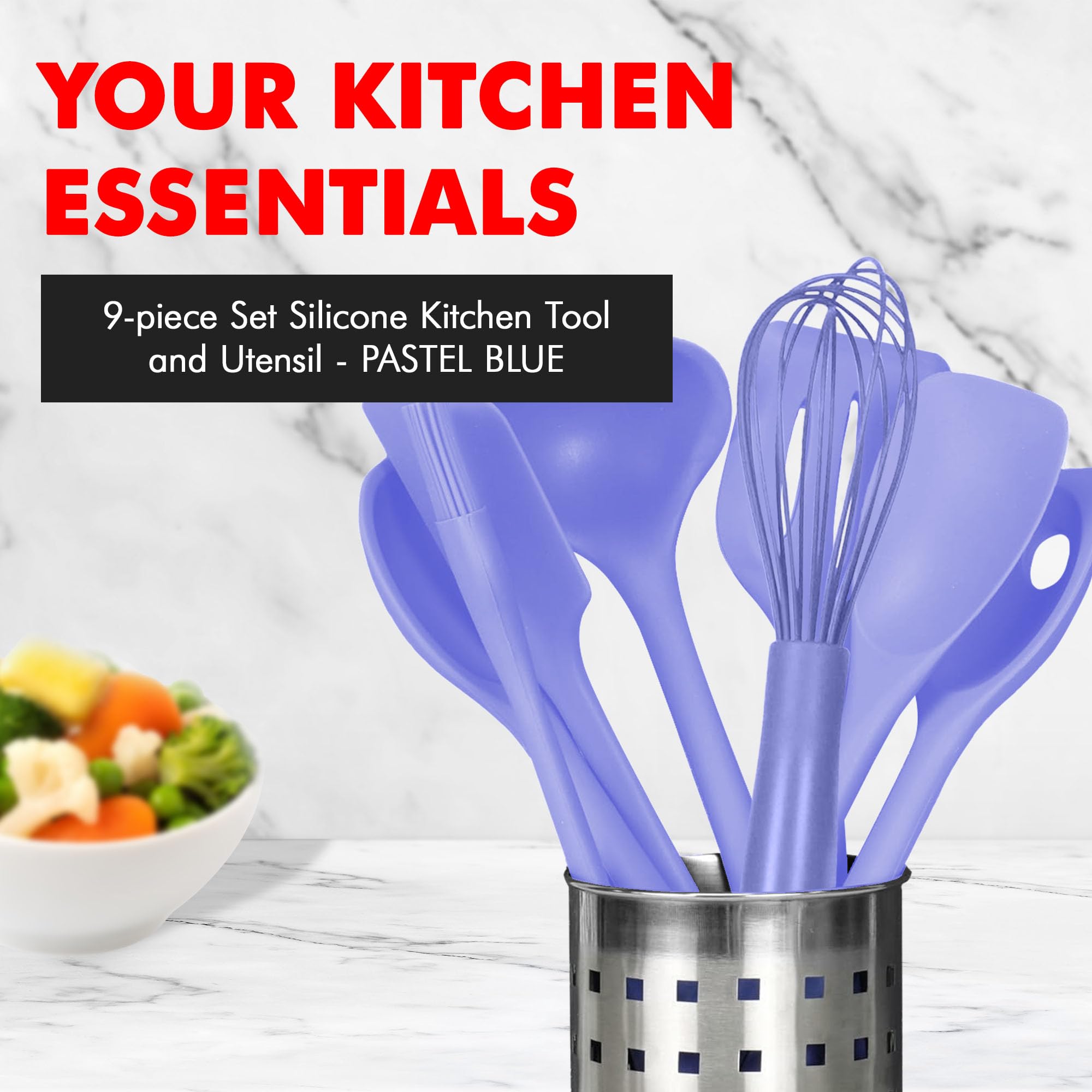 Chef Craft 42128 Premium Silicone Küchenhelfer und Utensilien-Set, Silikon, Pastellblau