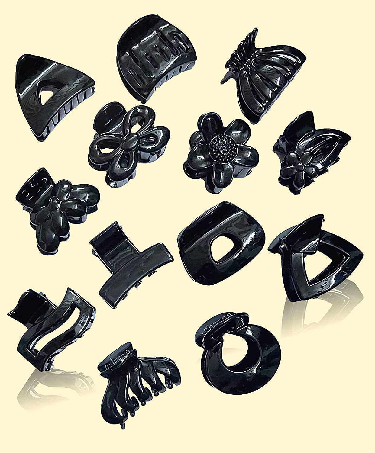 BELLO TOKO - Pack of 4 attractive medium size black hair clutch | hair clip | hair claw | hair accessories combos for girls and women - size 5cm (2 inches)