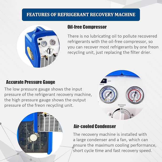 Máquina de Recuperación de Refrigerante 1HP Dual Cilindro, 110V-120V miniatura 5