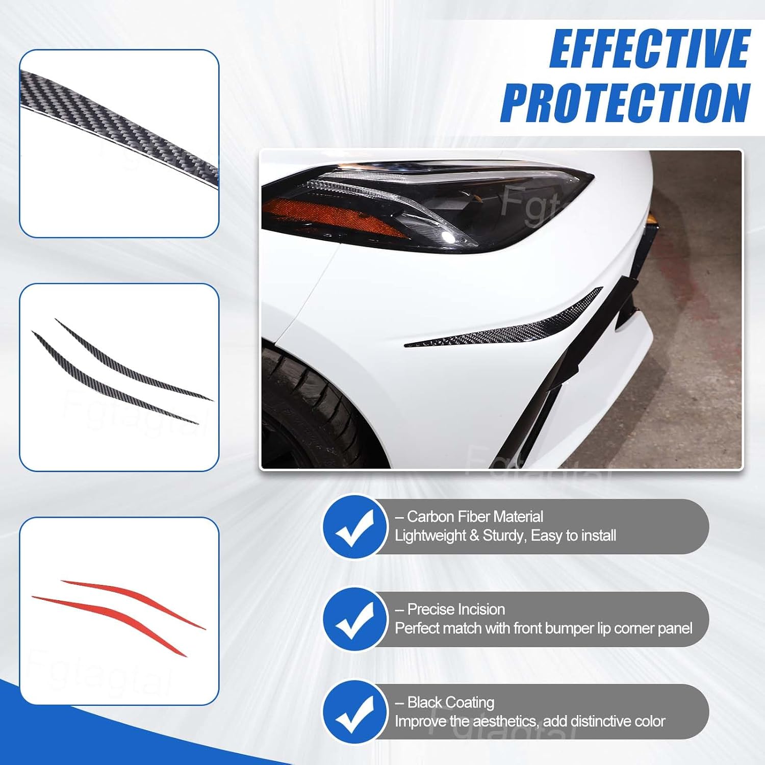 Soft Carbon Fiber Front Bumper Lip Corner Trim Strip Compatible with Chevrolet Corvette C8 2020-2026, Front Lip Corner Decoration Strip (Black)