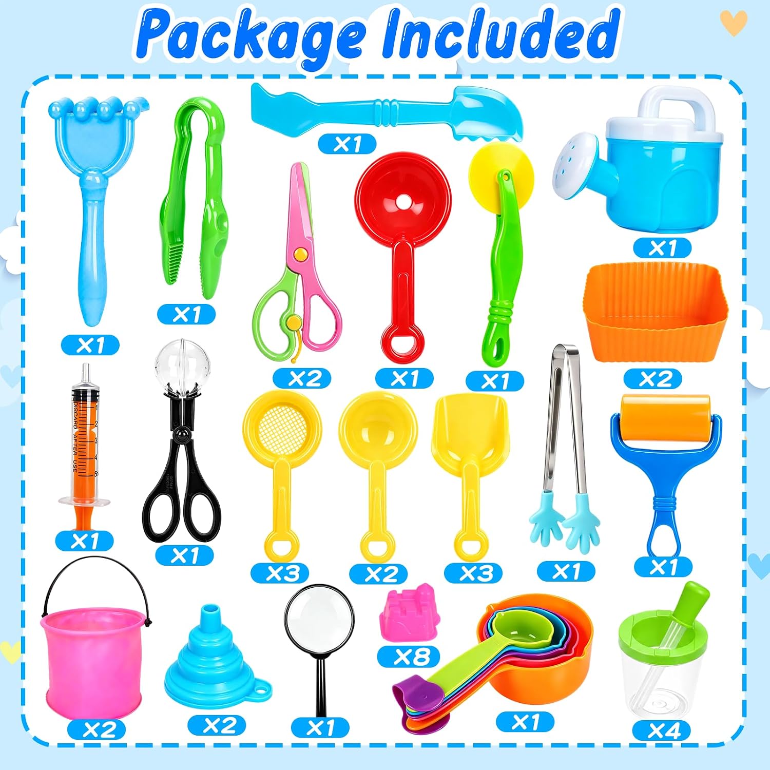 46 PCS Sensory Bin Filler Tools – Fine Motor Skills Development Kit with Scoops, Tweezers, Tongs, Shovels, Funnel,Sensory Bin Accessories for Sorting Counting