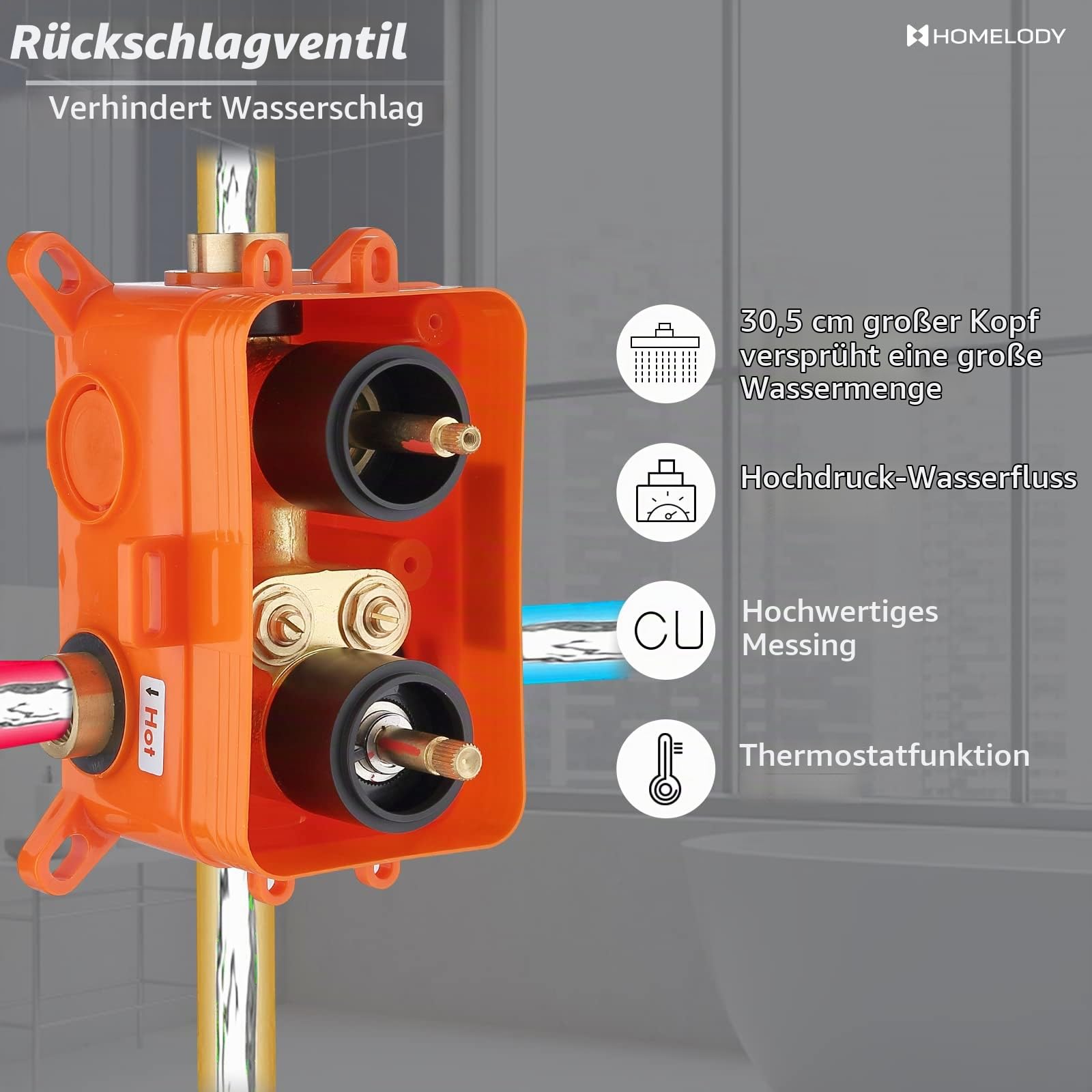 HOMELODY Schwarz Duschsystem mit Thermostat Unterputz Regendusche Duschsystem Eckig,Duscharmatur Duschset Dusche 12 Zoll Kopfbrause Anti-Verbrühungs-Duschsystem inkl. Handbrause,Messingkörper