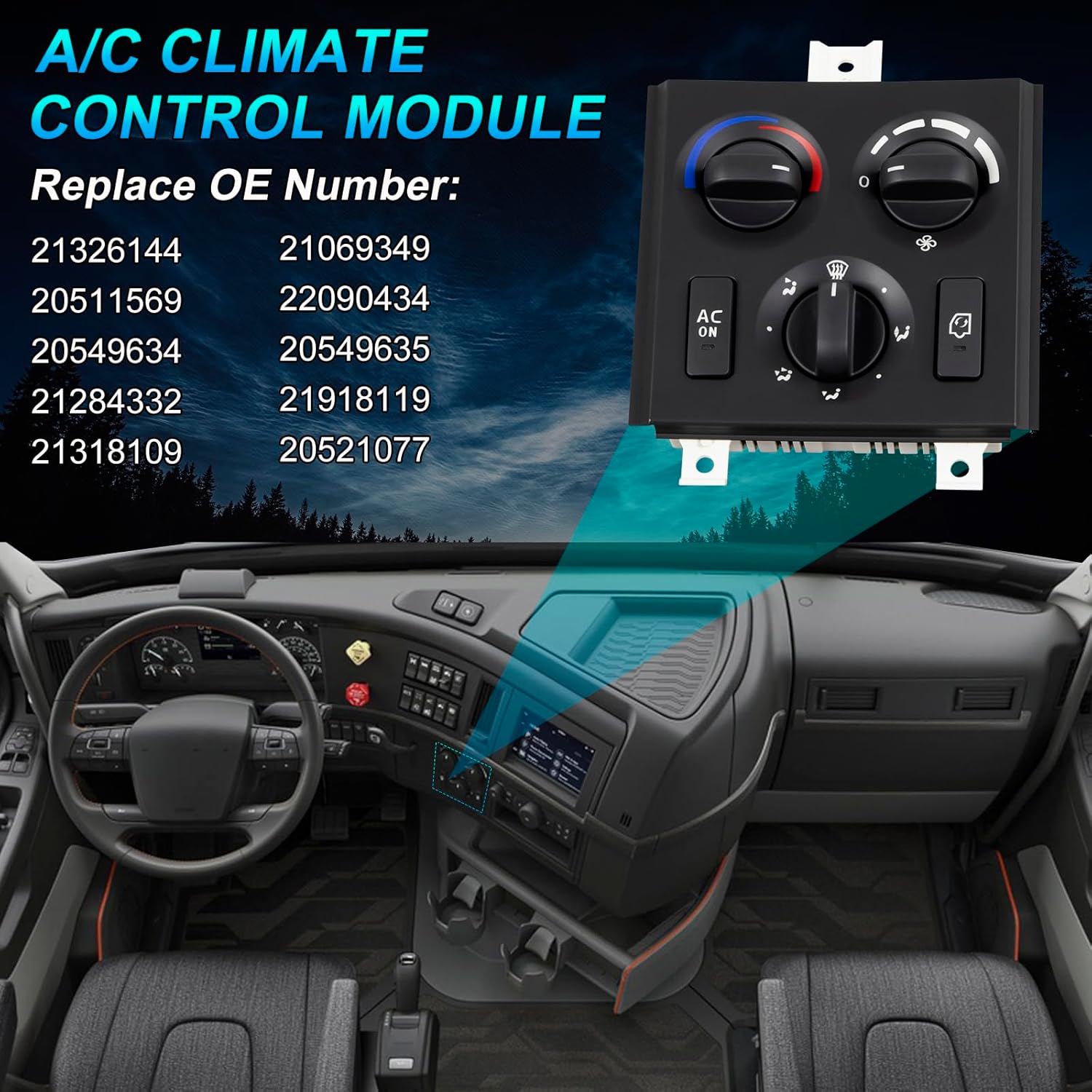 21326144 A/C Climate Control Module Panel Compatible with Volvo Truck VNL 2003-2024, VNM 2003-2018 12V Air Conditioning Heater Control Switch 7+14 Pins Replace for 20549634 20511569 21918119