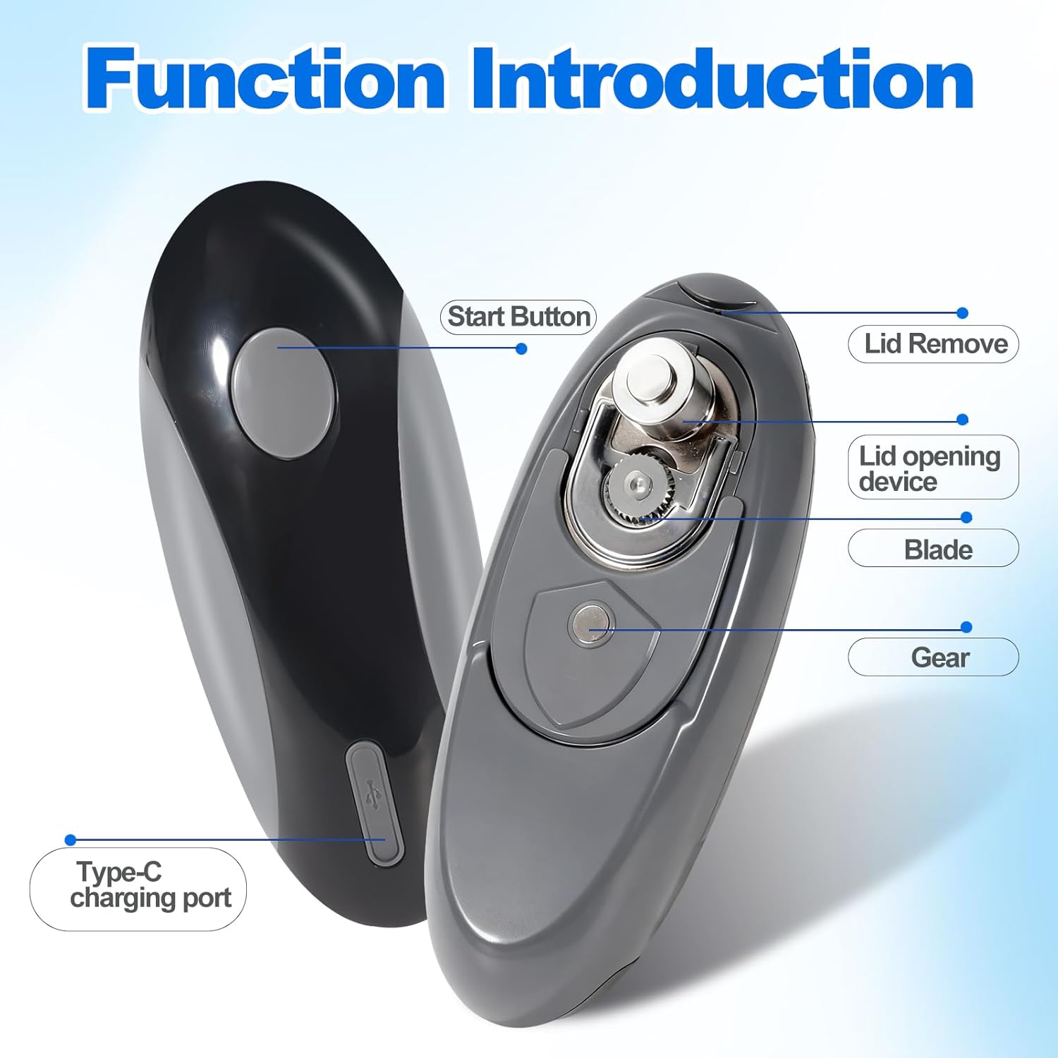 Rechargeable Electric Can Opener for Seniors with Arthritis, Handsfree Automatic Can Opener Electric with Smooth Edge, Magnet Lid Lifter, Fits Almost Can Sizes, Can Opener for Kitchen (Black & Grey)