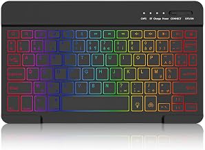 MMK Bluetooth AZERTY Layout Keyboard for iOS, Android and Windows | Silent Keys, Mini Wireless Backlit Rechargeable Keyboard for iPad, iPhone, Samsung, Lenovo, Huawei etc. - Black