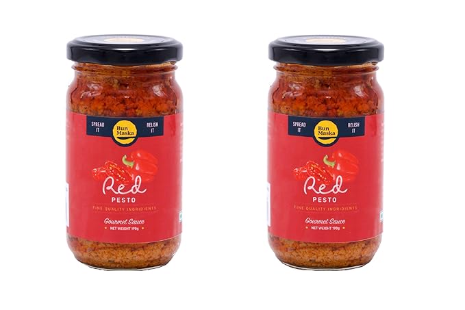 Bun Maska Red Pesto Sauce For Simple Meals and Sides Creamy Pesto No Artificial Flavors | No Added Msg | Italian Toppings Sauce | Healthy Italian Sauce (190 X 2)