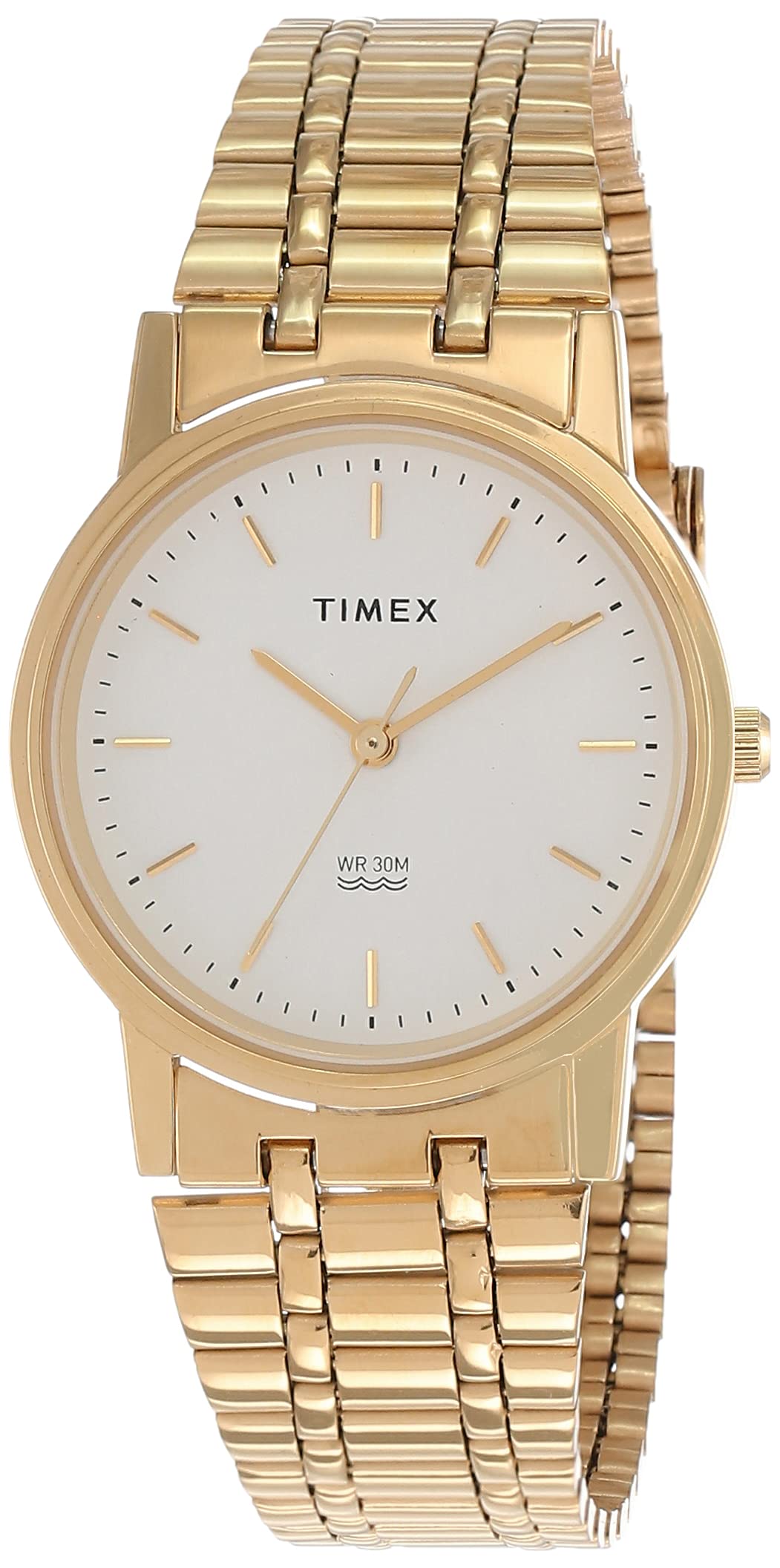 Timex Orologio Uomo Classico Con Quadrante Bianco E Bracciale Acciaio Placcato Oro, Quarzo