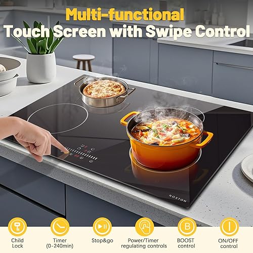 Miniatura 2 de Placa de cocción de inducción Noxton de 30 pulgadas, placa de cocción eléctrica de 7200 W con 4 quemadores BOOST, 9 configuraciones de potencia