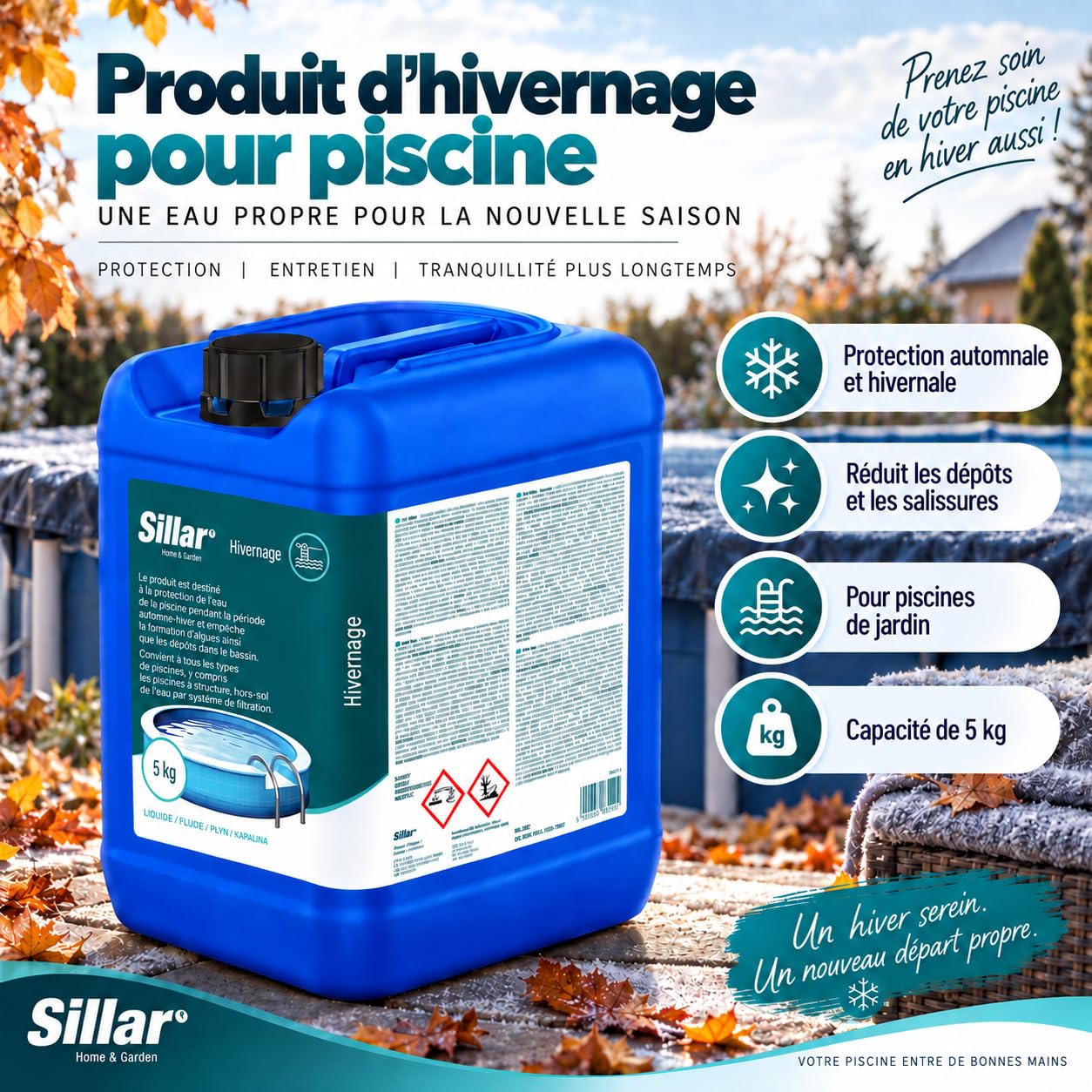 Sillar Winter Produit d'hivernage pour Piscine extérieure Liquide 5 kg