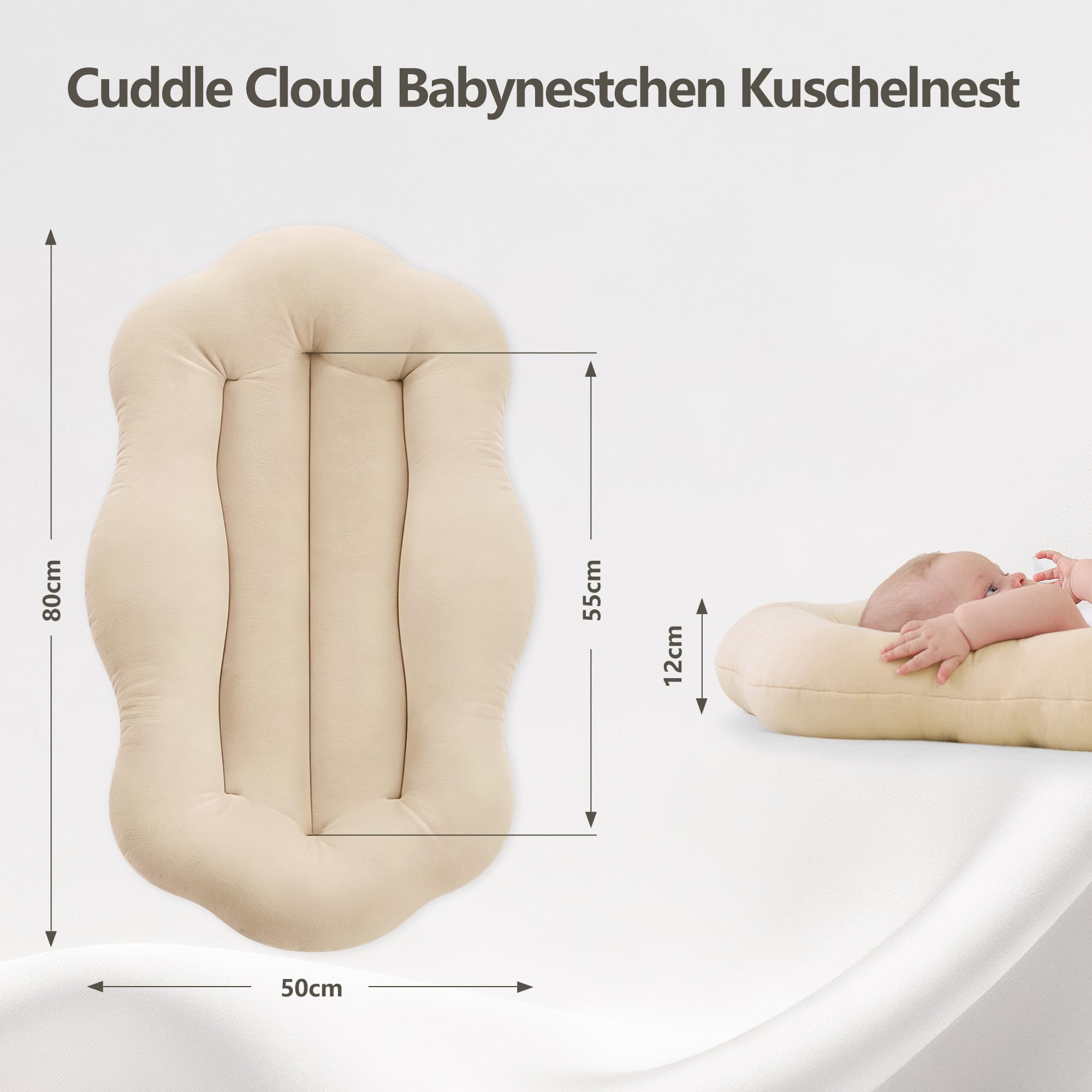 Bearmoss Nido Bebé Recien Nacido Reductor de Cuna para Bebé,Nest Bebé Calidez y Algodón Ninho para Bebe para Habitación y Viaje 80x50cm