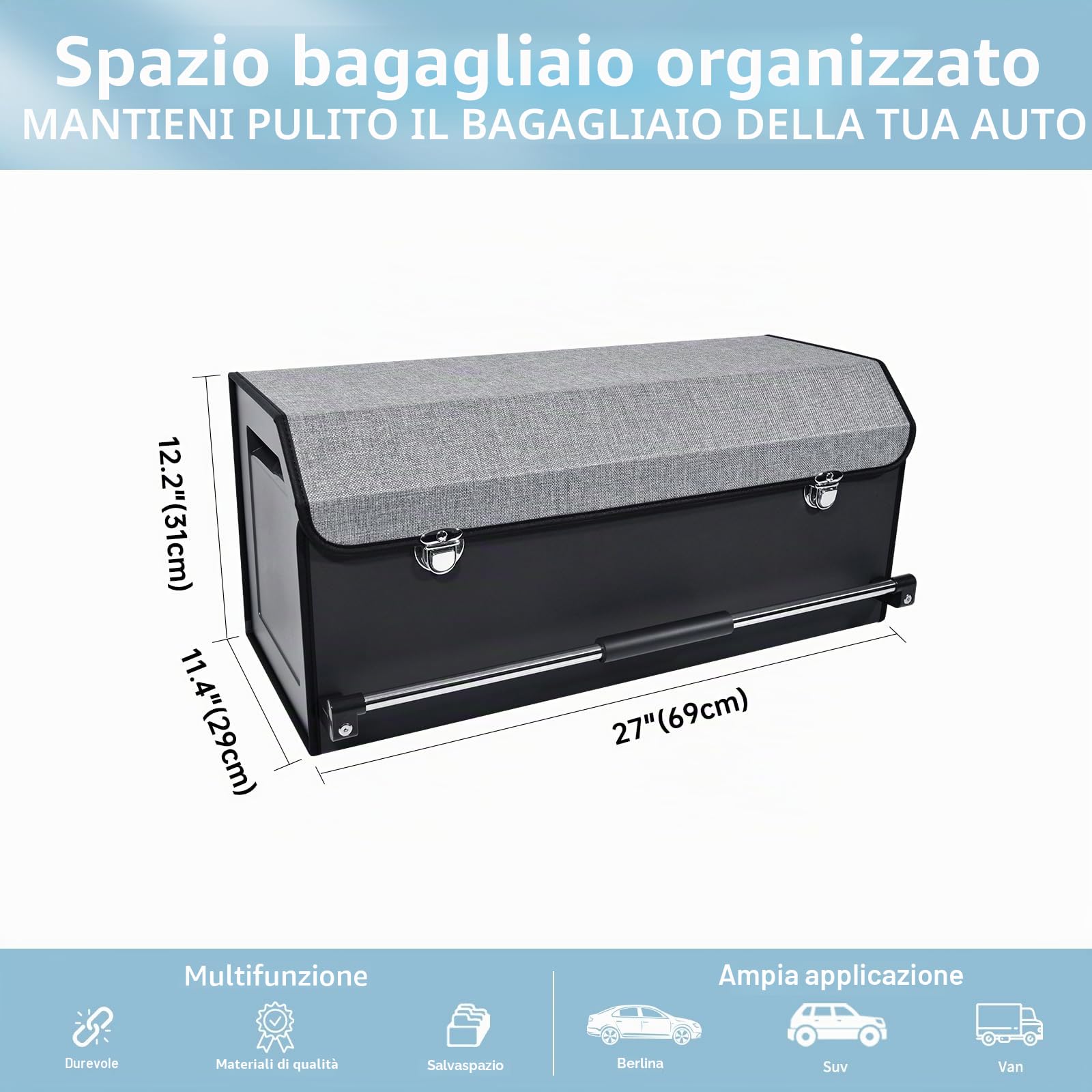 Organizer Bagagliaio Auto, Maniglia Push-pull, Cuoio Pieghevole 2 Scomparti Organizer Auto Bagagliaio, Adatto per Tutti i Tipi di automobile, SUV, Minivan (Grigio)