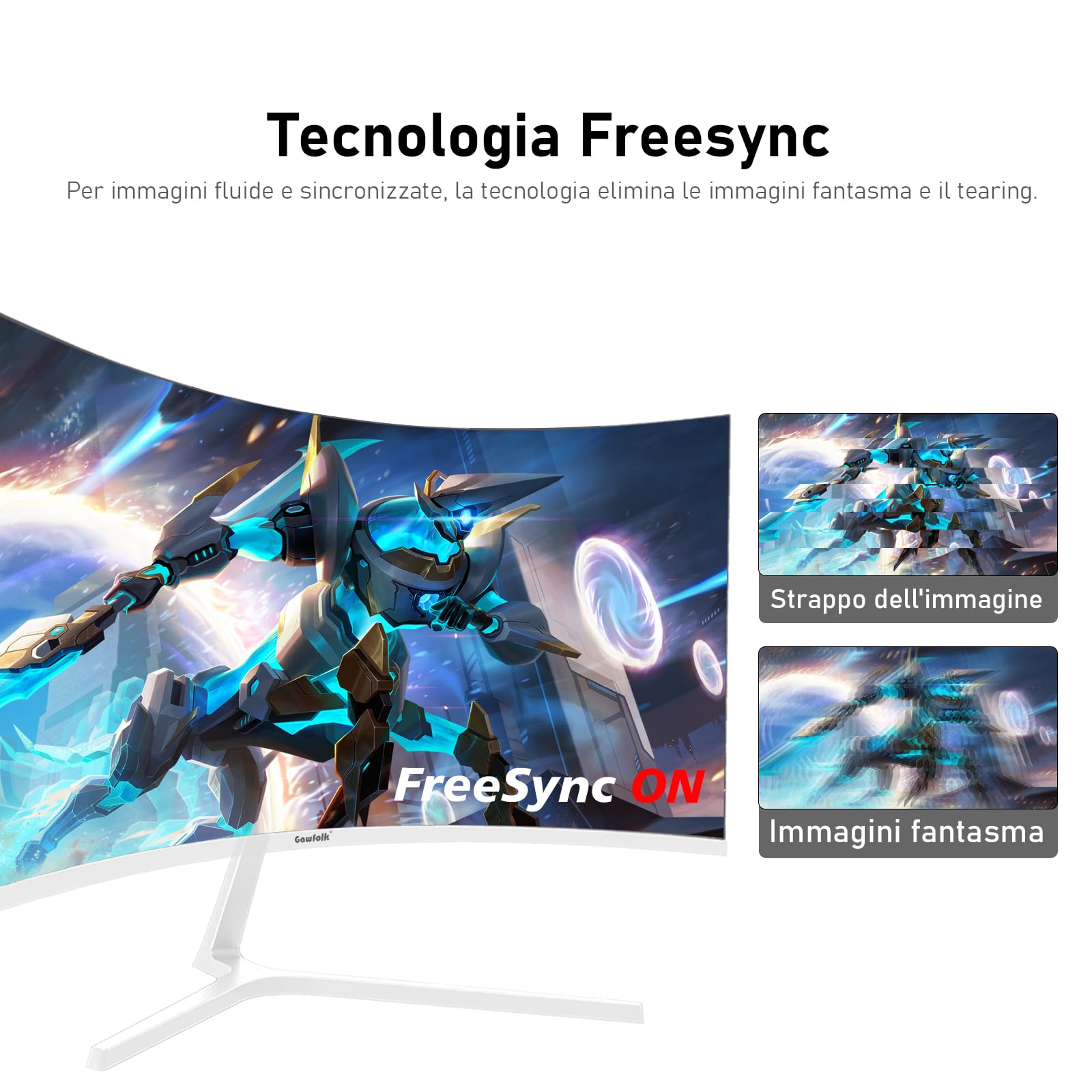 Gawfolk 27 pollici 180Hz curvo monitor per computer da gioco, 1800R，FHD 1080P, 98% sRGB, 1ms，FreeSync，178 ° grandangolo,HDMI、DisplayPort，Compatibile con il montaggio a parete 100 * 100mm - bianco