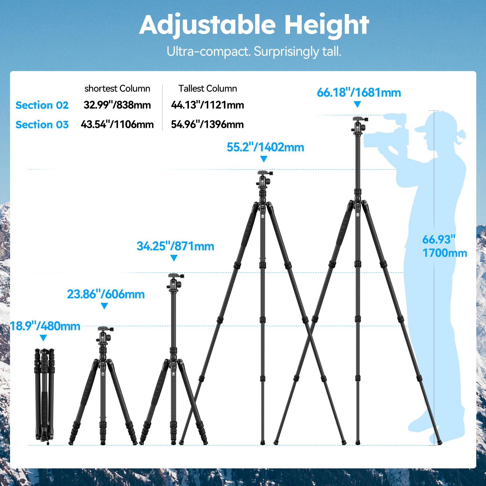 SIRUI AM-7C Carbon statyw podróżny 2 w 1 z głowicą kulową 360°, zdejmowana noga jako kij trekkingowy monopod, nośność 8 kg, maks. 168 cm, lekki statyw do lustrzanek cyfrowych, aparatów bezlusterkowych