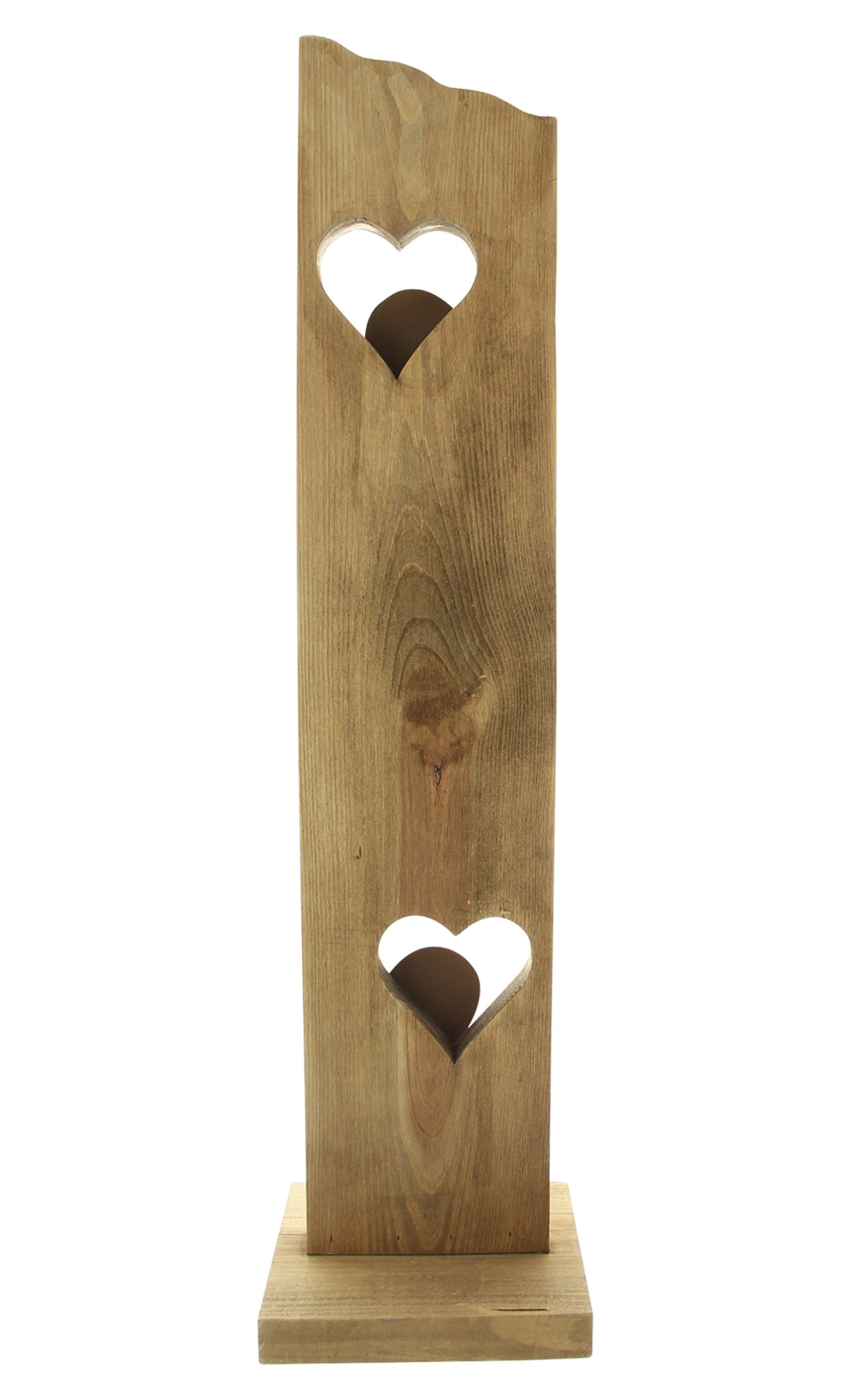 FRANK FLECHTWAREN Holzdeko, Willkomensschild, Dekosäule Willkommen, Holz in natürlichem Braunton, dekorative Metallherzen, Moderne Rostoptik, stabile Ausführung, Maße: Höhe 80 cm