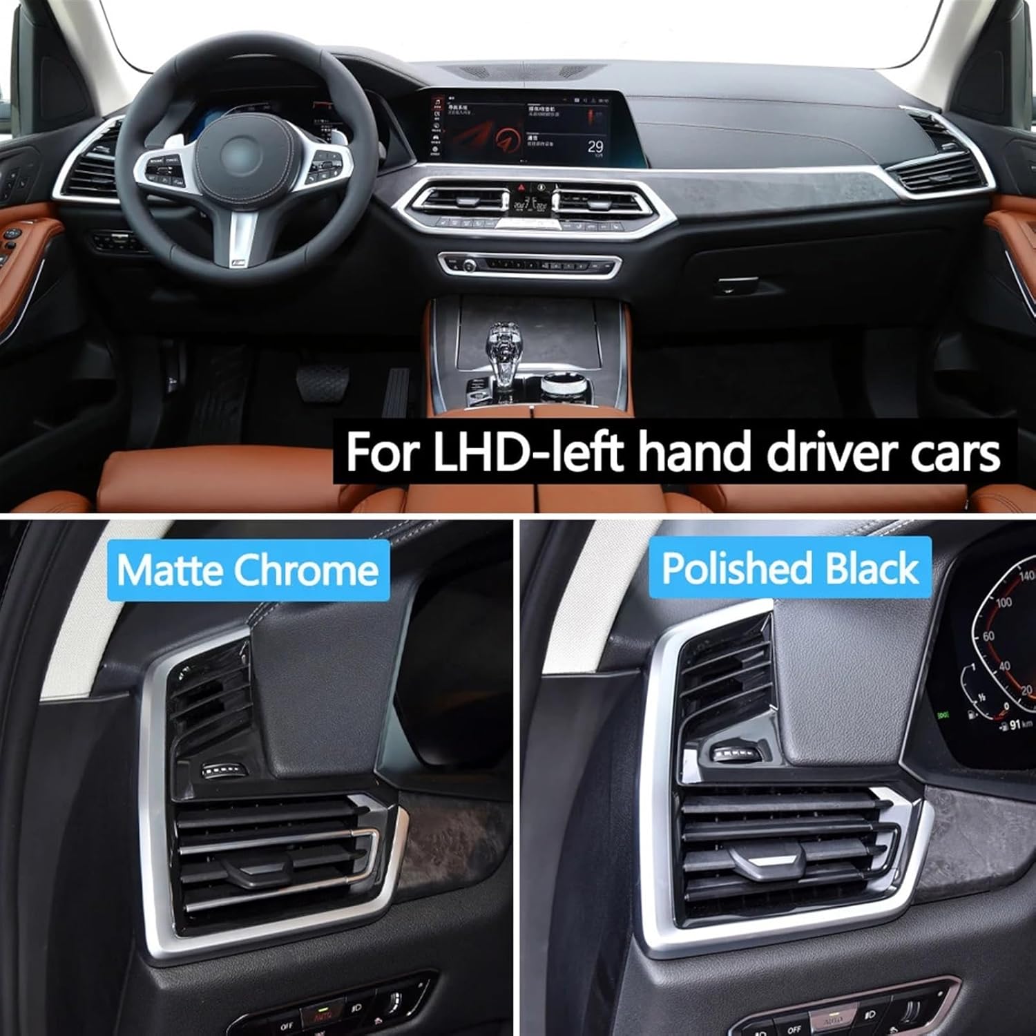 Car Left Right Air Vent Grille AC Vent Repair Kit Compatible for BMW X5 X6 X7 G05 G06 G07 XDrive30i XDrive30i XDrive40i XDrive40i XDrive45e(Matte Chrome L)