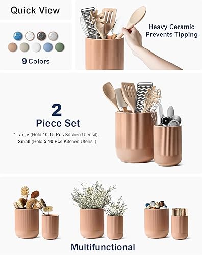 Vista 36 de LE TAUCI Morden - Soporte para utensilios de cocina de cerámica de 7.3 + 5.4 pulgadas para encimera, utensilios de cocina grandes para encimera