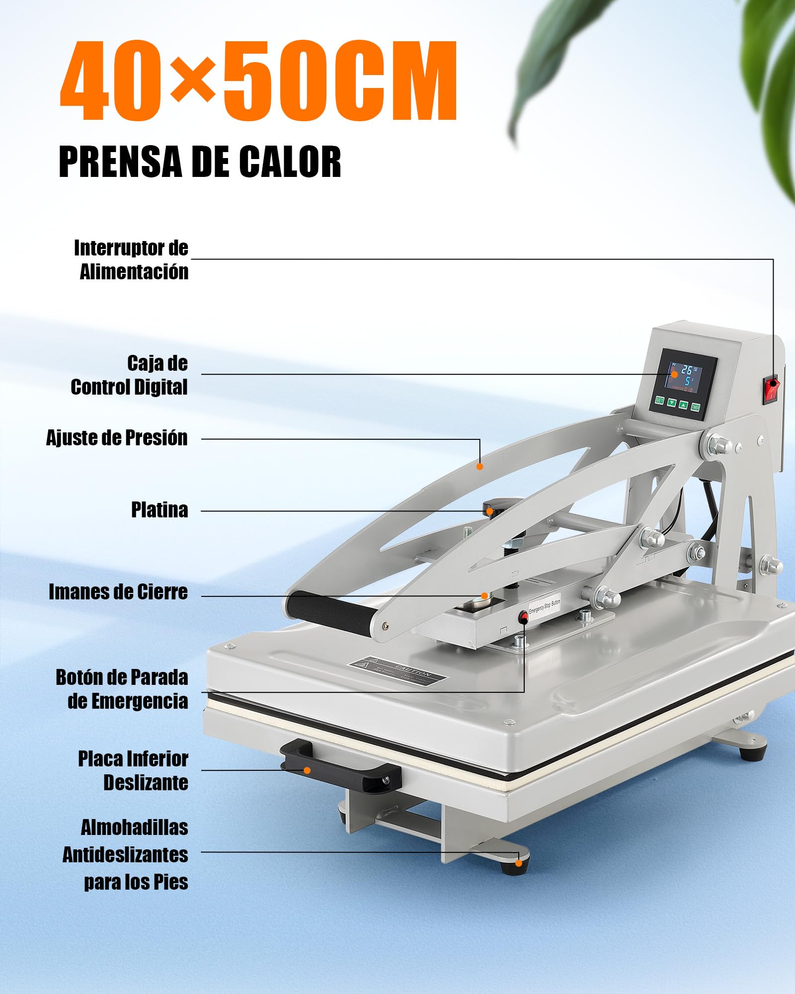 CREWORKS Prensa de Calor 50x40, Plancha Sublimacion Semiautomática, 2200W Plancha Sublimacion 40x50 cm con Base Deslizante, Prensa Termica para Camiseta, Alfombrillas de Ratón y Más