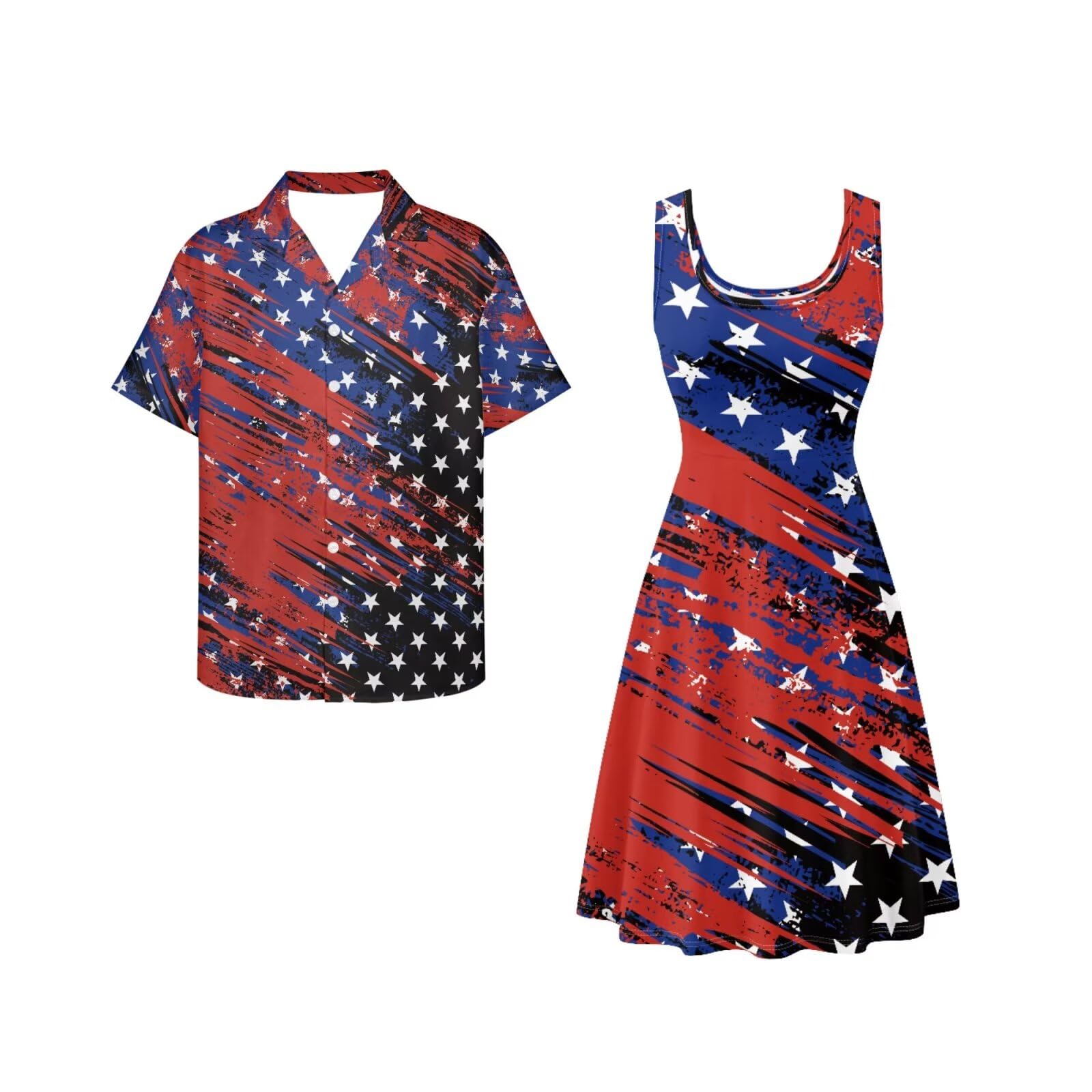 Dreaweet Summer Dresses for Women A-Line Sleeveless Flowy Sun Dresses,Men's Casual Button-Down Shirts,Couple Matching Outfits