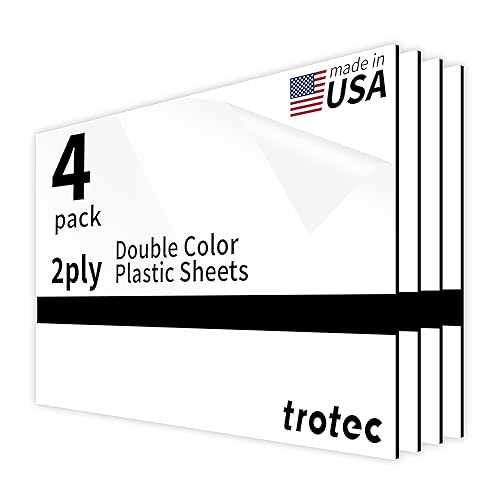 TroLase  12 x 20 x 116 pulgadas, 4 piezas, blanco brillantenegro, 2 capas, acrílico modificado, grabado láser, lámina de plástico de doble color,