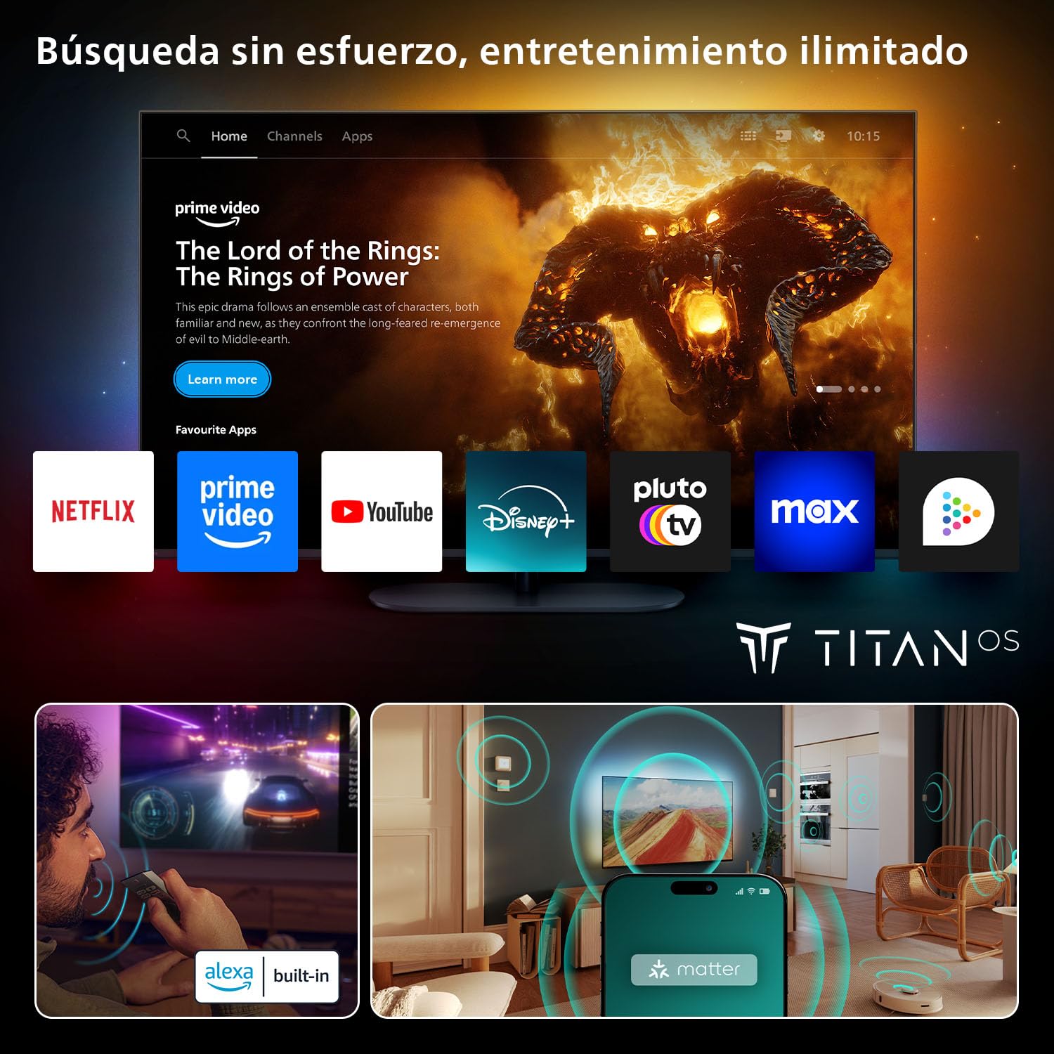 Philips Ambilight 'The One' 75PUS9010 4K Smart TV - Pantalla de 75 Pulgadas con P5 Picture Engine Ultra HD, Titan OS, Dolby Vision y Sonido Dolby Atmos