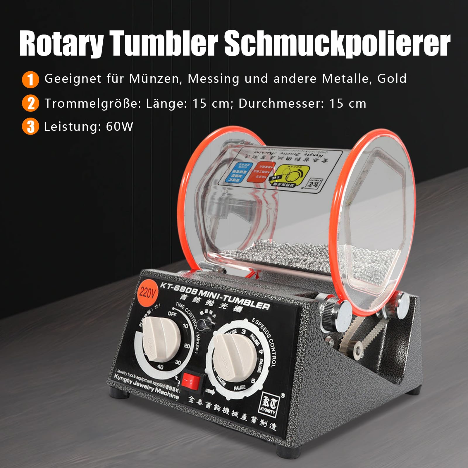 3Kg 220V Elektrische Rotationspolierer, Rotary Tumbler Schmuck Polierer, Schmuck Polieren Trommel Kugelmühle Gerät, Kugelmühle Trommel Polierer 5 Geschwindigkeiten mit Timer Polisher