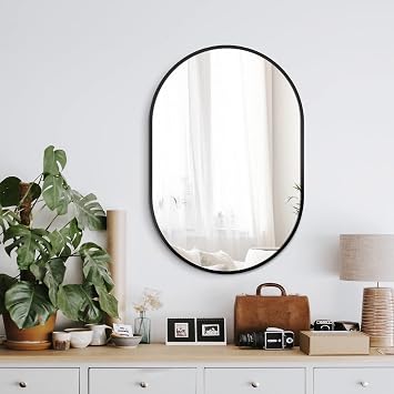 Bathroom Mirror for Wall,30x20,Black Oval Mirror for Bedroom Entryway Bathroom, Metal Framed Vanity Mirror30x20,Black
