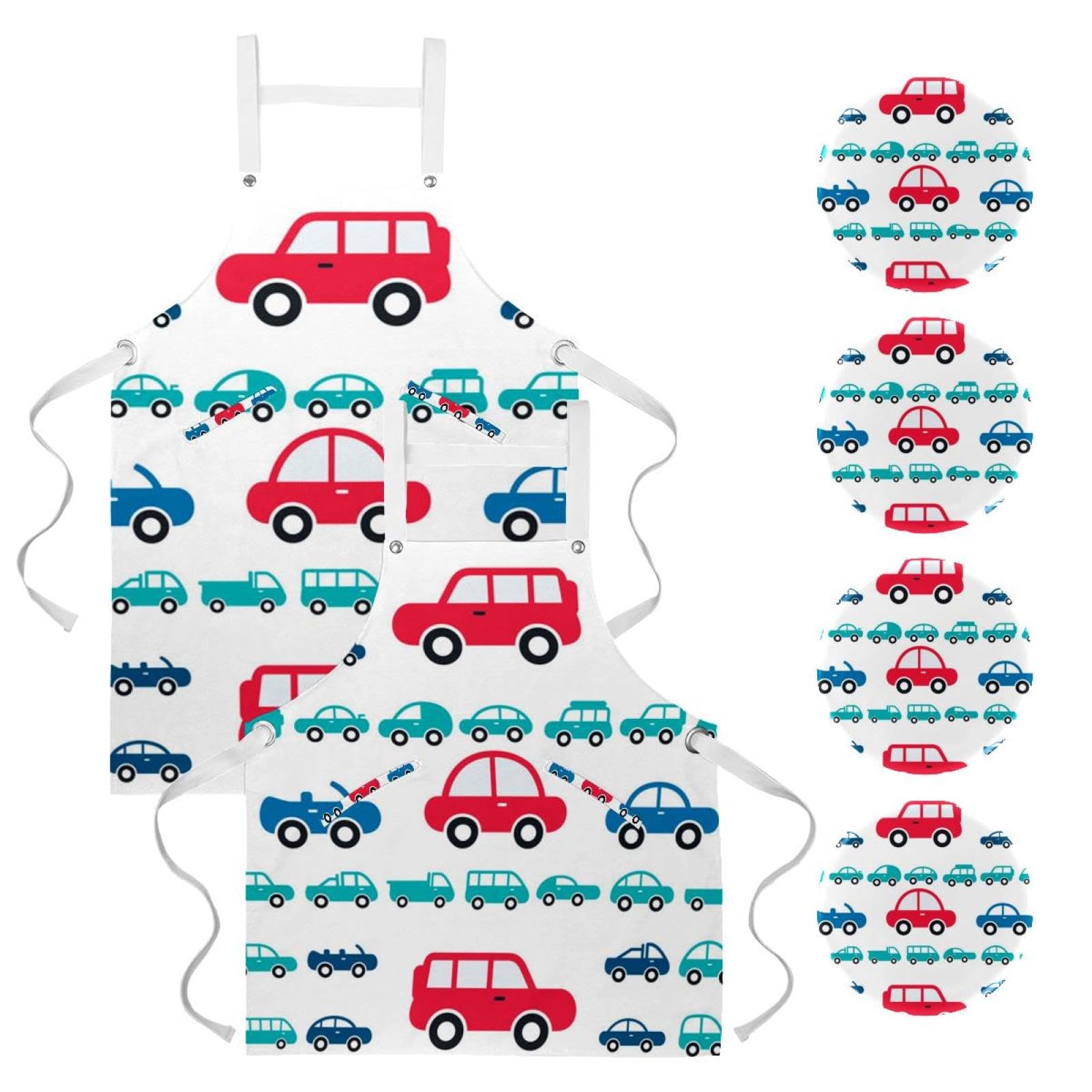 Tablier de cuisine One Size multicolore avec motifs voitures de conduite