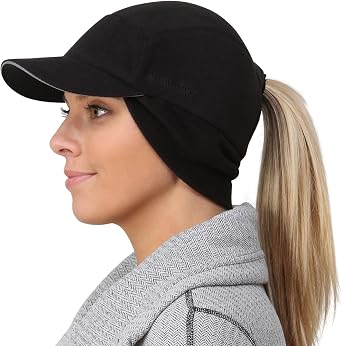 TrailHeads Womens Trailblazer Fleece Ponytail Winter Hat for Cold Weather | Reflective Design,Breathable fleece, Moisture Wicking, Dropdown Ear Warmer & Designed for Aerobic Activities