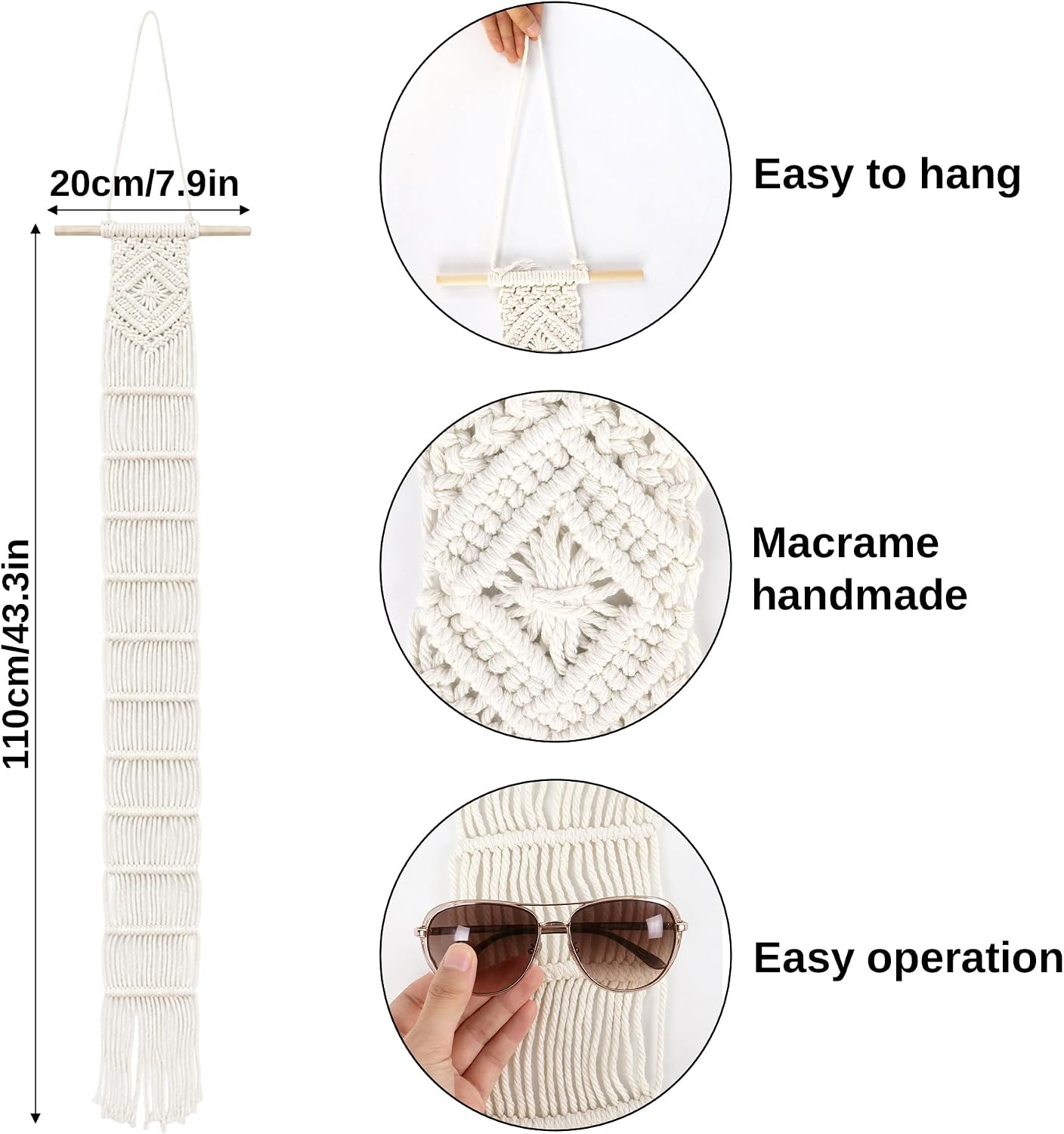 Macrame Sunglasses Holder Boho Wall Hanging Eyewear Organizer image 2