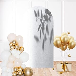 6FT Wedding Arch Backdrop Cover Shadow Overlay Effects Mock up Window Frame Leaf Plants Natural Light Spandex Fitted Round Top Backdrop Stand Cover for Ceremony Banquet Birthday Party Decoration