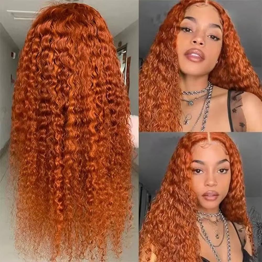 Haarpflege Ingwer Orange Blonde Farbe Lange Tiefe Lockige 13X4 Spitze Vorne Perücke Für Frauen Vorgezupft Bleach Cosplay