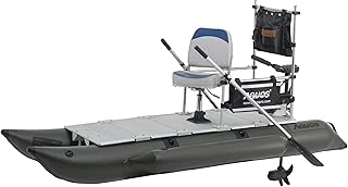 AQUOS Backpack Series 10.2ft Inflatable Pontoon Boat with Guard Bar, Folding Seat, and Haswing Bow Mount or Transom Trolling Motor for Saltwater, Freshwater Fishing