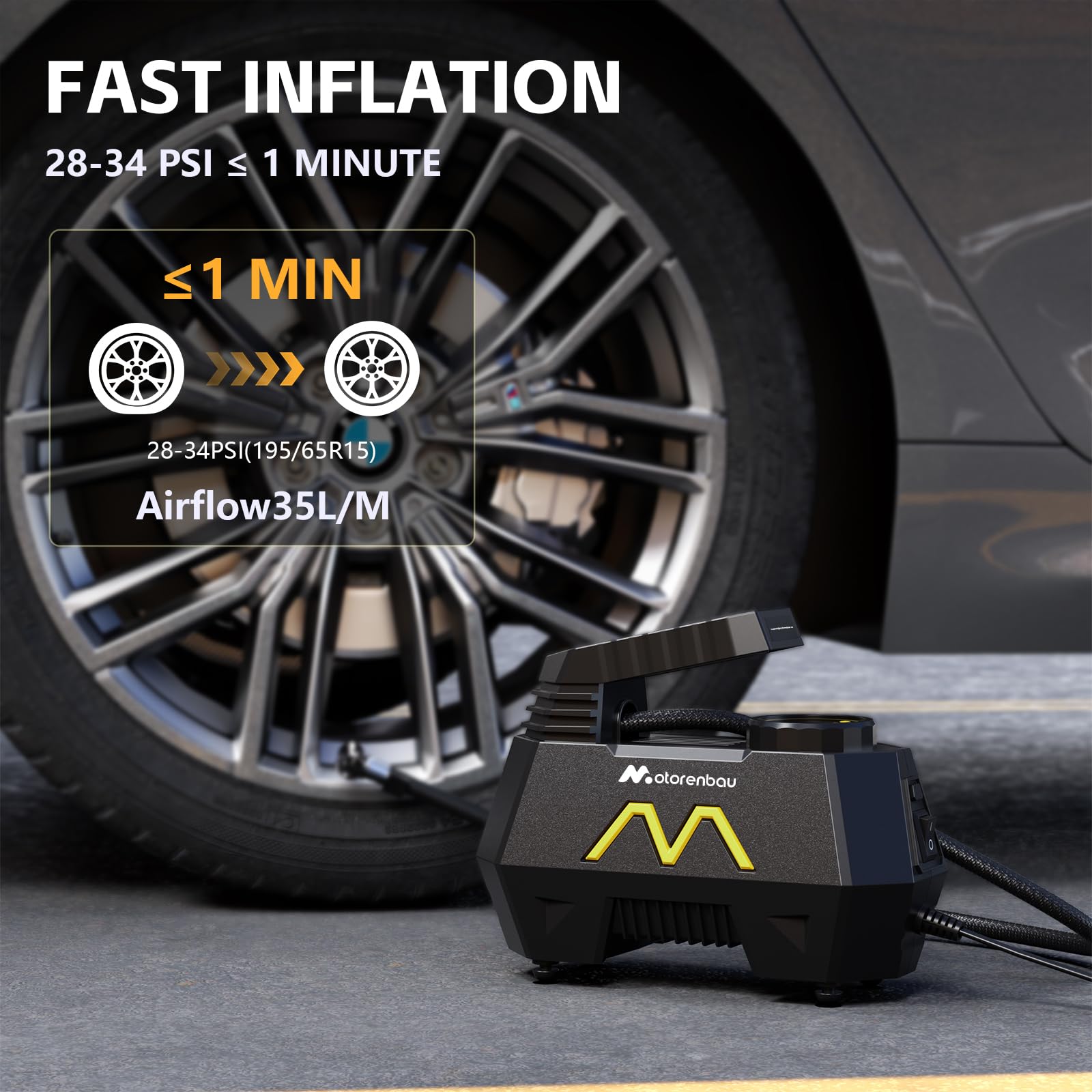 Airmoto Compressore D’Aria Portatile Senza Fili – Pompa Elettrica Per Pneumatici Auto, Moto, Bici Con Custodia Rigida E Manometro Digitale, 120 PSI
