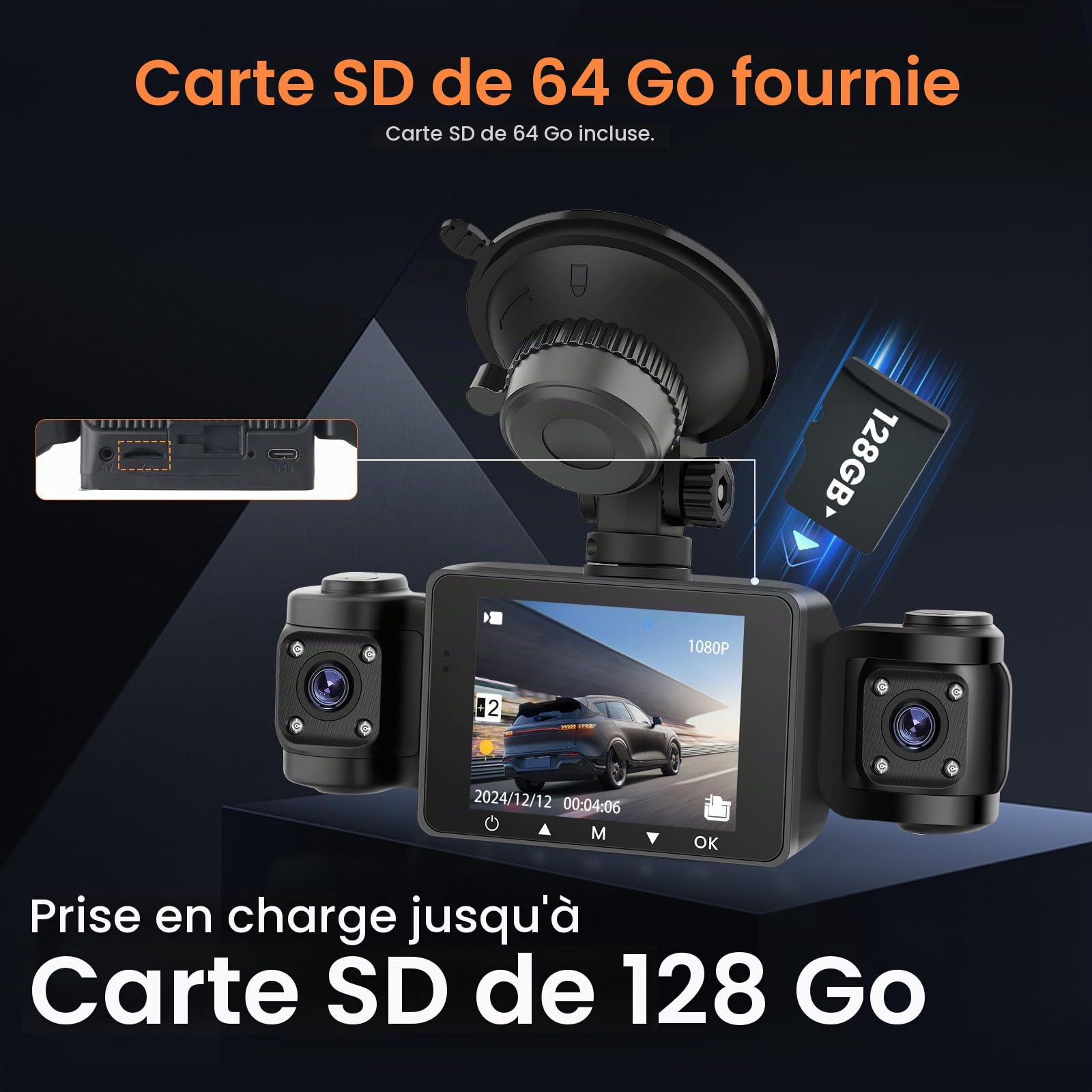 Roinvou Dashcam Voiture Avant 1080P, Camera Voiture 2.4'' IPS Écran, Dash Cam Grand Angle 170°, Camera Voiture avec Carte SD 64G, Vision Nocturne, Enregistrement en Boucle, Capteur G, Parking Monitor