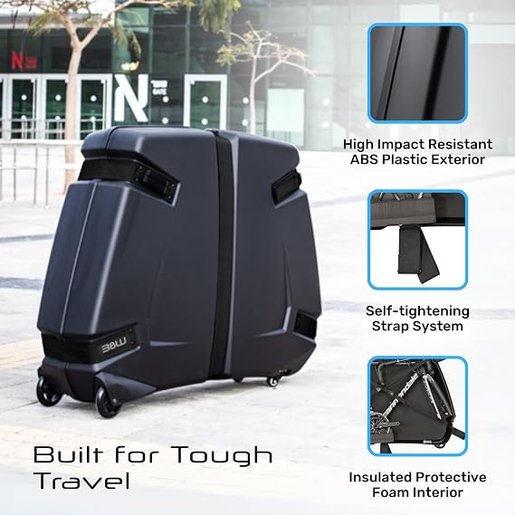B&W International Bike Box 2.0 Hard Shell Case - Removable Lid for Easy Packing - ABS Shell and Aluminum Frame - Road, Triathlon, Mountain Bikes up to 62cm - Air Travel