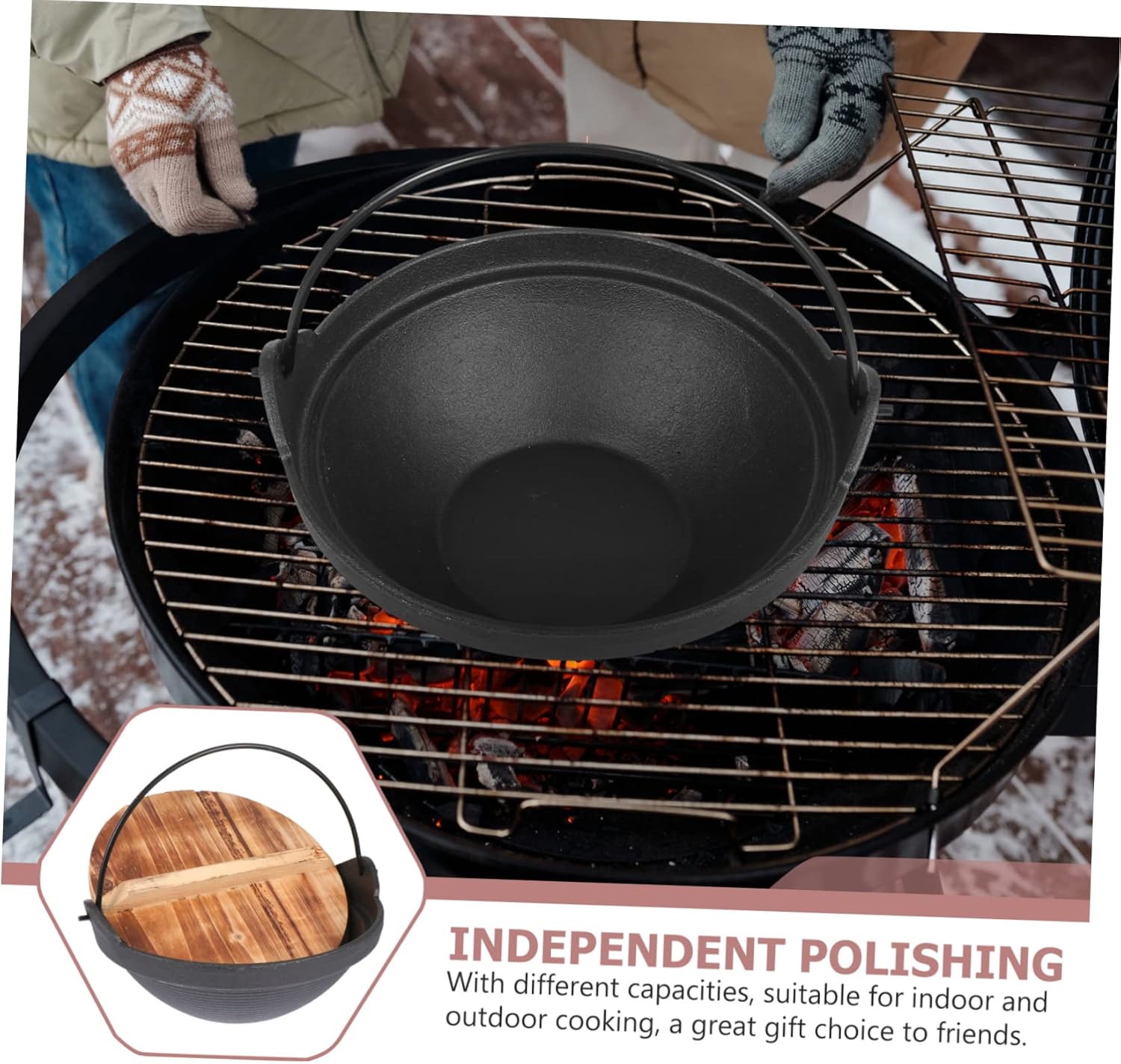 2pcs Japanese Style Cast Iron Cooking Pot Outdoor Camping Pots Easy Clean Design and Stew Cooking
