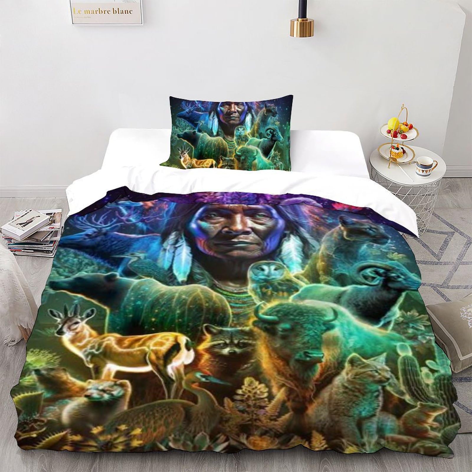 Housse de couette animaux 135x200 microfibre anti-glisse avec zip pour lit enfant célibataire