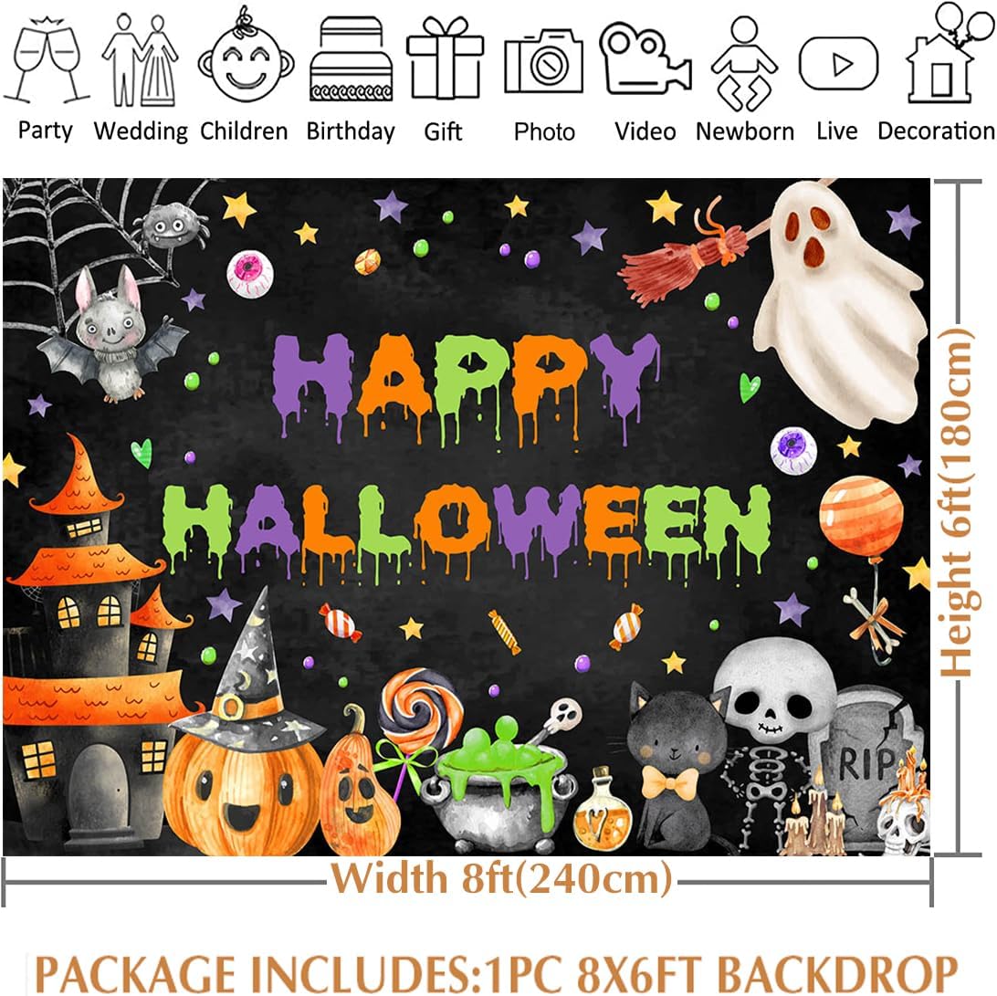 Avezano Happy Halloween Backdrop Spooky Ghost Party Banner for Kids Halloween Birthday Baby Shower Decorations 8x6ft