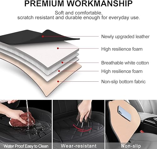 Miniatura 3 de Paquete de 1 funda de cuero para asiento delantero de automóvil, protector universal para asiento de automóvil sin laterales con bolsillo de