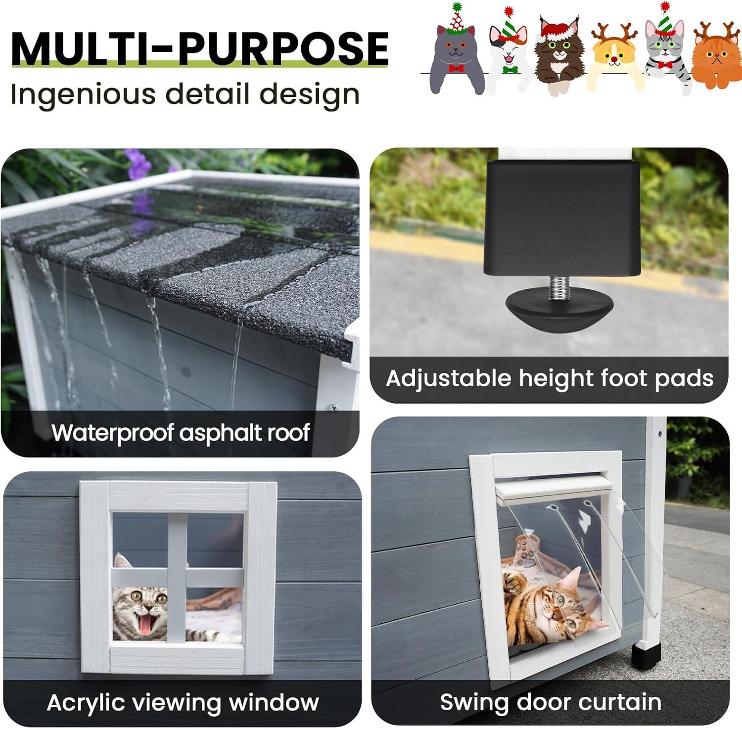 Agitree Outdoor Wooden Pet House, Weatherproof Winter Shelter for рuррy and Cats, Elevated Design with Window，100% Cedar Insulated Pet Safe Haven | Easy 15-Min Assembly (Gray-White)