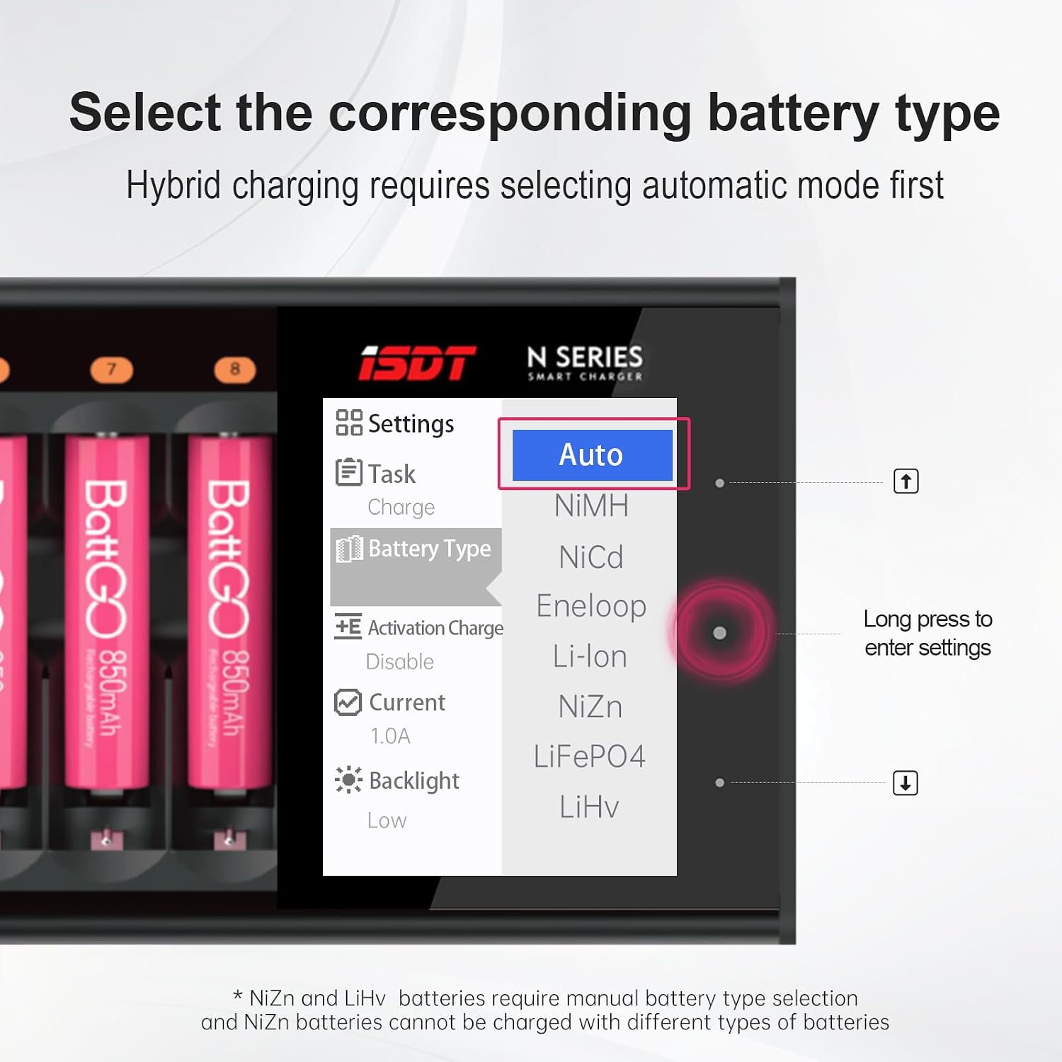 ISDT N8 8-Slot Fast Battery Charger for AA AAA Ni-MH Ni-Cd NiZn LiFePO4 Speedy Smart Rechargeable Battery Charging Station Not for 1.5V Lithium Batteries