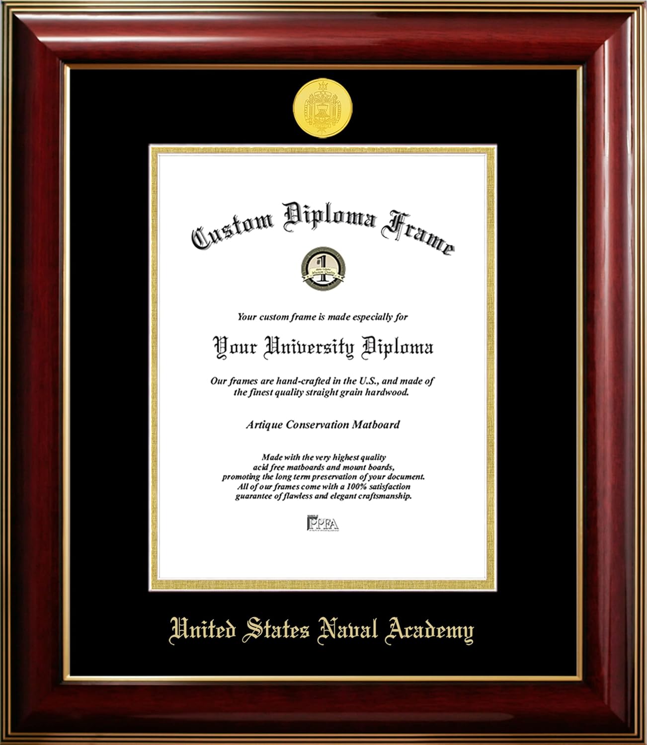 Campus Images United States Naval Academy 10w x 14h Classic Mahogany Gold Embossed Diploma Frame