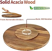 Vista 4 de Utoplike Extra Large Acacia Wood Serving Tray, 23.6'' Round Charcuterie board, Cheese board with Rotating Base Raised Edge and Removable Dividers