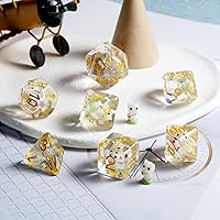 Vista 2 de Juego de dados de juego D&D de White Cat Gaming, DNDND 7 piezas de dados de resina DND con bolsa de terciopelo para juegos de rol y juegos de mesa